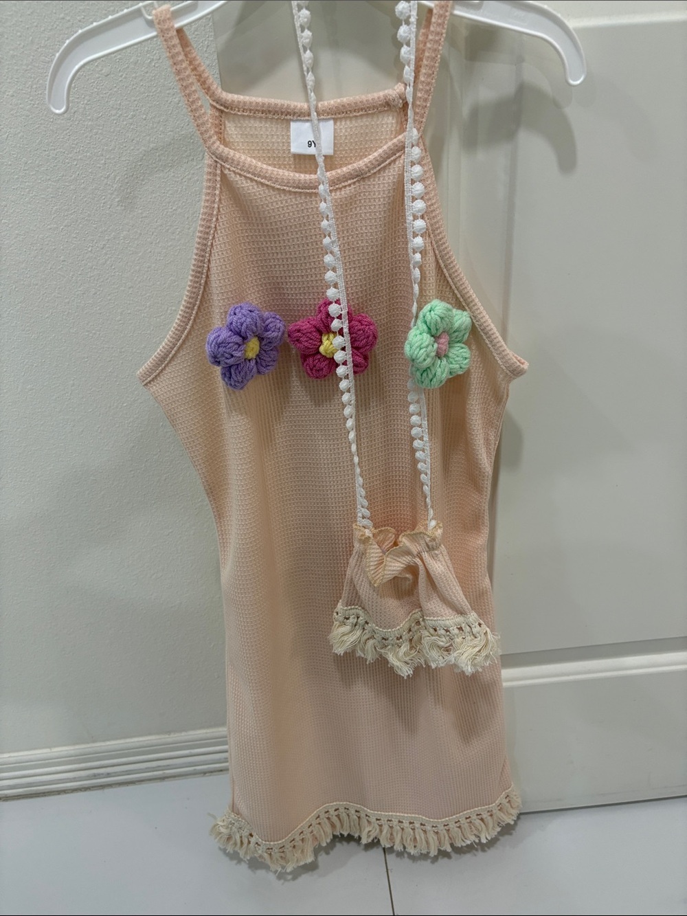 New! Girls Vacation/Summer Crochet Flower Tank Dress with matching purse size 9 - Picture 3 of 7